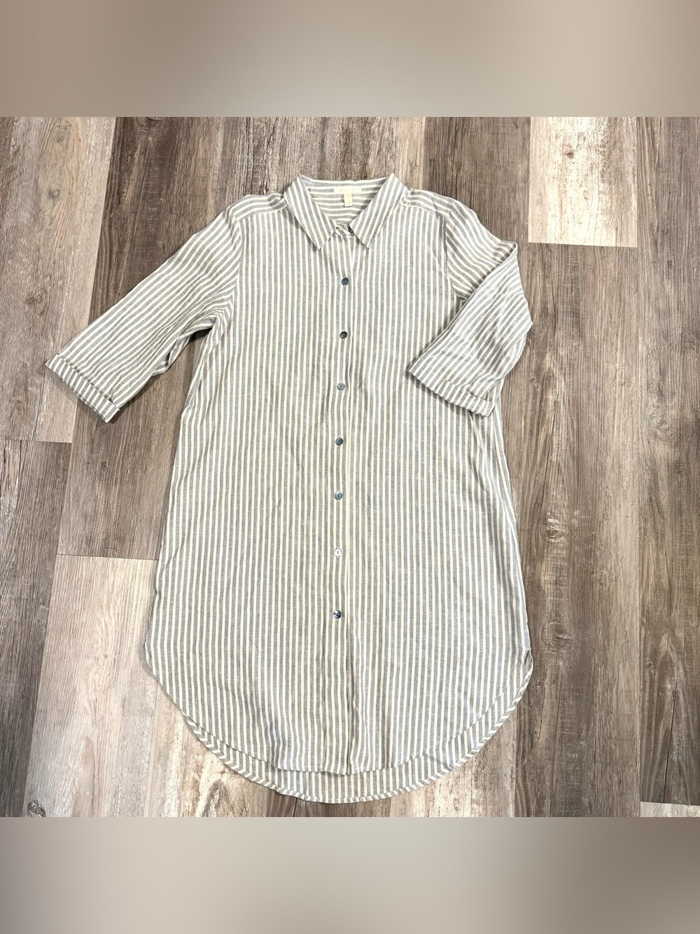 Eileen Fisher Organic Cotton & Hemp Collared Blend Button Down Shirt Dress Sz PM